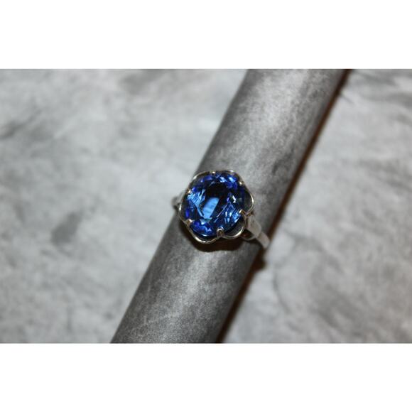 Stunning c1972 Sarah Coventry .925 Silver Faux Sapphire Birthstone Ring US SZ 6+ - Picture 5 of 10